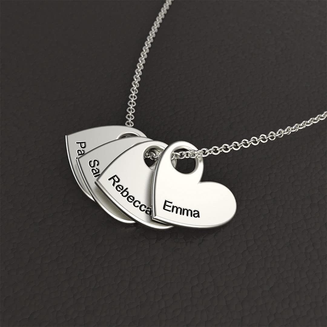 Customize Names Necklace For Women, Promise Necklace for Her Heart Shape Chain Choker Necklaces Engraved Names Stainless Steel Necklace
