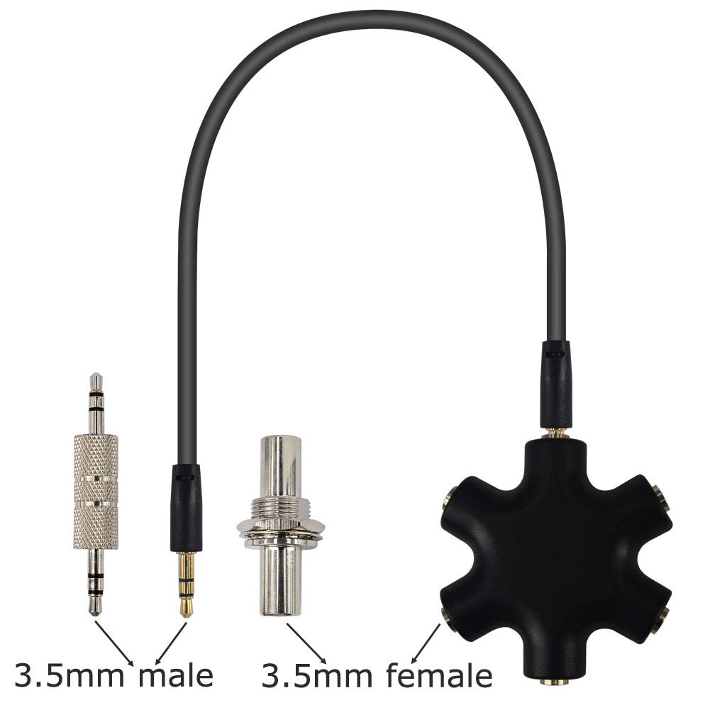 3.5mm Audio 5-Way 6 Port Female Multi Headphone Audio Splitter Connector Audio Earbuds Earphones Plug with 3.5mm Jack Female to 3.5mm Female and 3.5mm Male to 3.5mm Male Stereo Audio Connector …