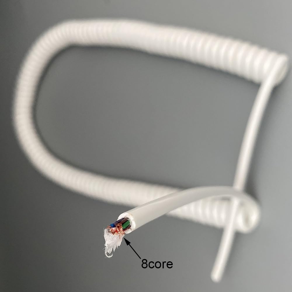 Gewickeltes Netz-Flex-Federkabel, weiß, spiralförmig, elastisch | Hochelastisches Spiral-Elektrokabel, verschleißfest, 8-adrig, 5 mm Durchmesser, TPU-Mantel(Stretch 5 Meters)