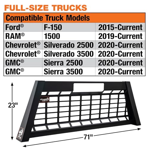 Image of GuardDogg by Buyers 851460 23 inch Matte Black Heavy-Duty Steel Pickup Truck Headache Rack w /Mounting Brackets, Popular with F150, RAM 1500, Silverado 2500 &3500, Sierra 2500 & 3500, Made in The USA