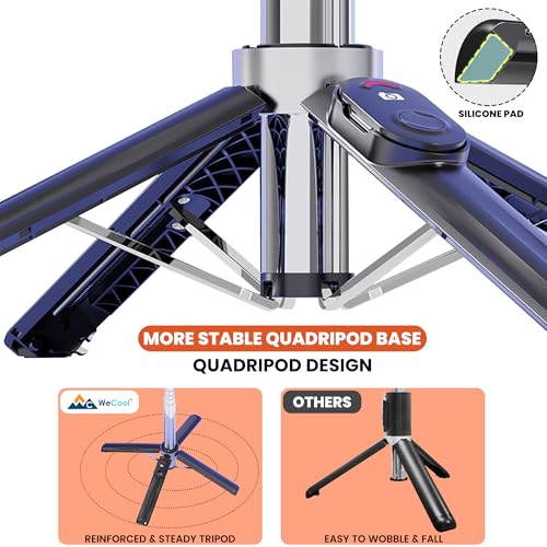 Image of WeCool S3 Selfie Stick Tripod for Mobile with 360 Rotation Offers a 4-Leg Stable Base, extends up to 102 cm, Supports Bluetooth 5.2 with 10m Range, and fits Phones, GoPro, and Cameras via 1 /4 inch Screw.