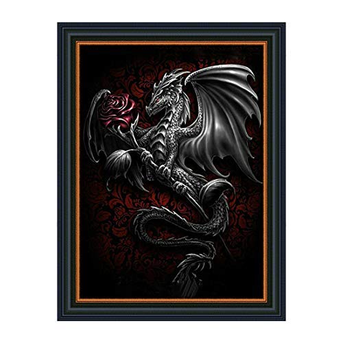 DIY 5D Diamond Painting, Dragon Black & Red Rose Crafts Sewing Cross Stitch Wall Stickers for Home Living Room Decoration(15