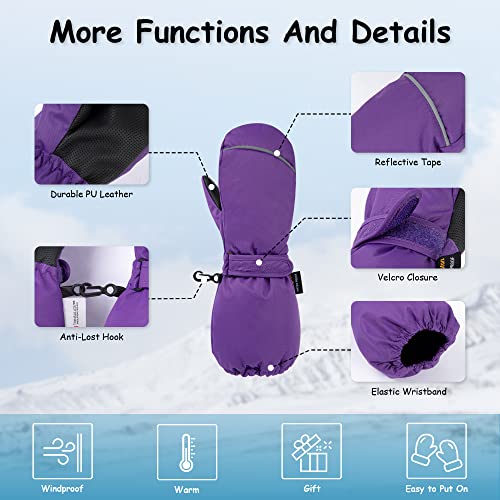Livingston Children's Winter Snow Ski Mittens,Pruple,10-12Y