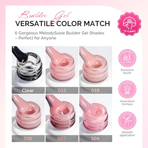 Image of MelodySusie Builder Gel Nail Polish Set, Base Colors Nude Pink Clear 8 in 1 Nail Thickening Rubber Base Gel Polish,Soak Off UV Extension,Rhinestone Nail Glue in a Bottle Gift for Women 6 Colors