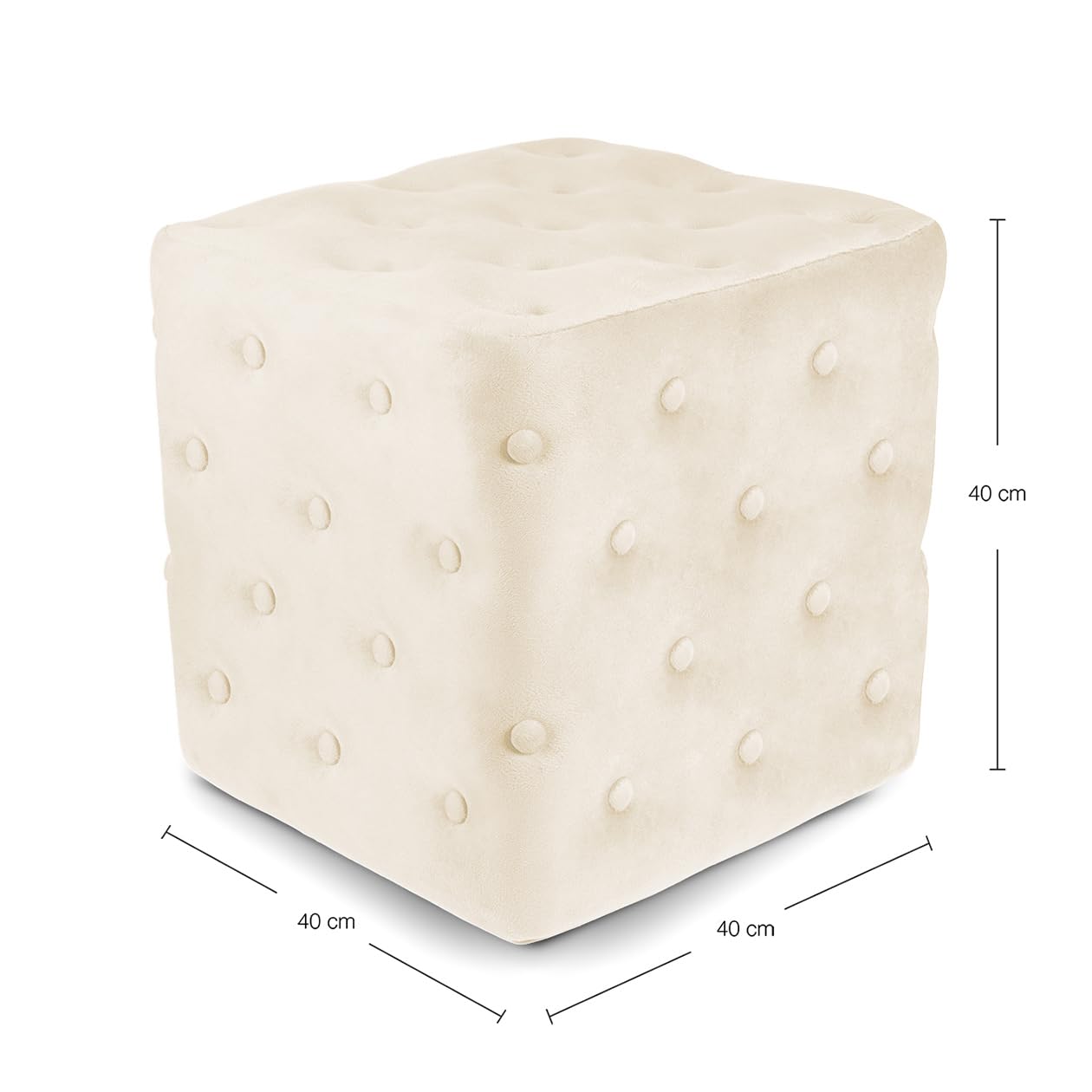 SAMIRA Pouf poggiapiedi quadrato, pouf divano in velluto – Otto (Beige)