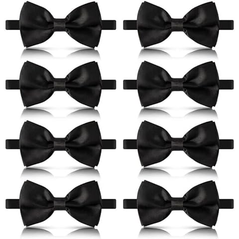 Unoutur 8 Pieces bow ties for men, Pre-tied Men's Bow Ties Adjustable Satin Bow Tie for any Age（black） Cover