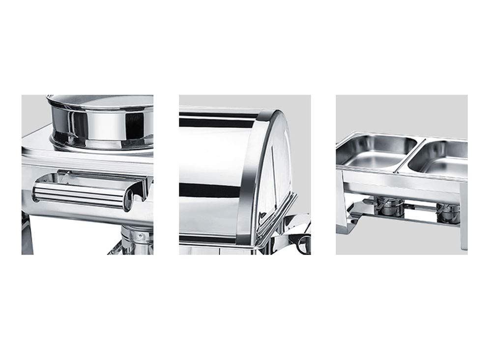 Juego de platos de acero inoxidable, calentador de buffet para bodas, fiestas, banquetes, catering, incluye 3 platos para servicio de alimentos y eventos