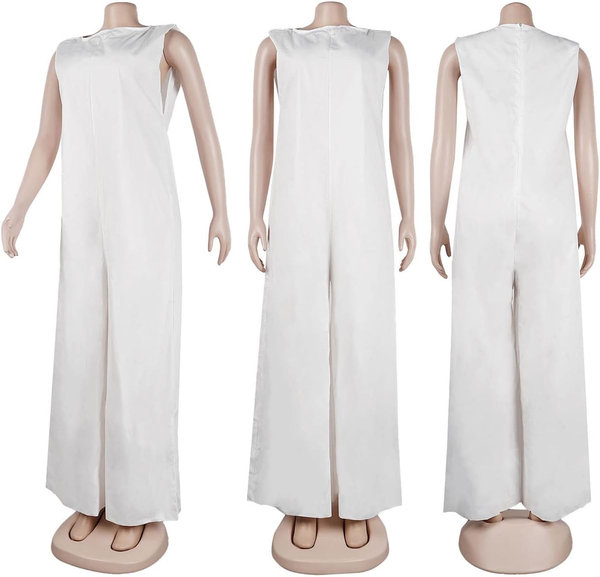 WOKANSE Women's Loose Fit Sleeveless Casual Solid Wide Leg Jumpsuit Long Pants Romper Plus Size - Image 3