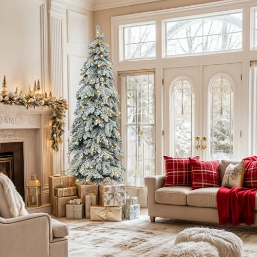 Yitahome MAYIHCP71W Pre-Lit Flocked Drooping Pencil Spruce Artificial Christmas Tree thumb #1