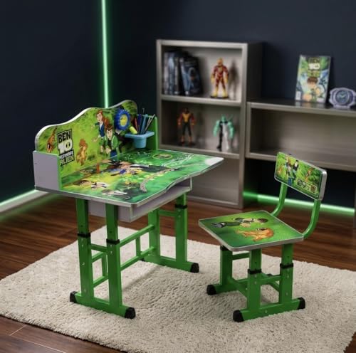 Image of Kids Study Table and Chair Set | 4-15 Years | Adjustable Height| Strong and Ergonomic | Multifunctional Writing Desk for Kids (Green)