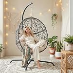 BULEXYARD Hanging Egg Chair with Stand, Patio Swing Chair, Beige - Image 4