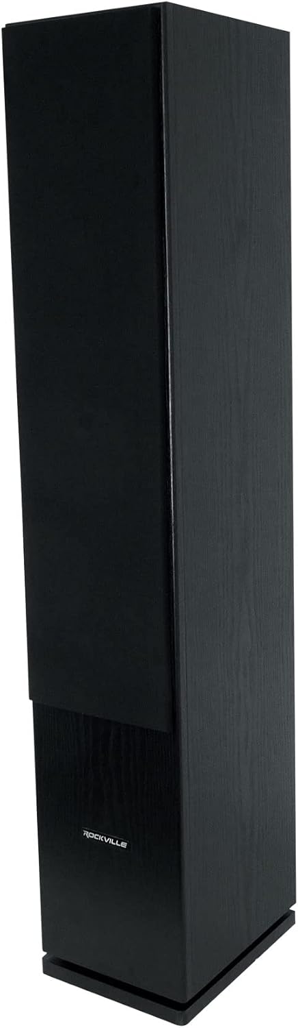 Rockville RockTower 64B 6.5" 500W Peak / 125W RMS 3-Way Passive Tower Speaker, 4 Ohm, Black, High-Fidelity Sound, Detachable Grille, MDF, for Home Audio, 2-Piece