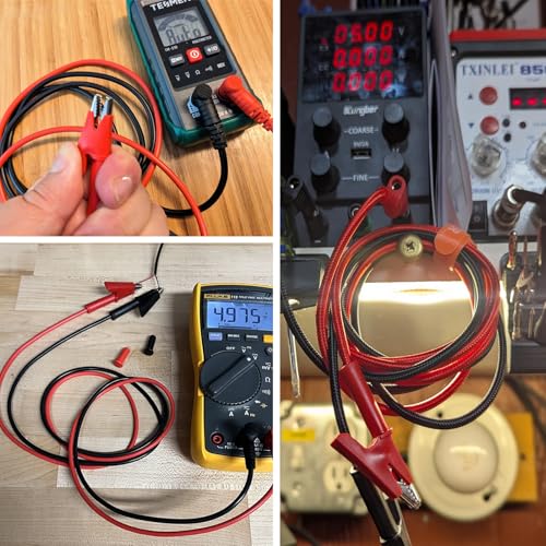 Image of UMLIFE 2Pack Multimeter Test Leads Right Angle Banana Plug to Alligator Clip Heavy Duty Silicone Wire 14 Gauge for Electrical Testing 3 Feet /1m