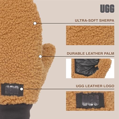 UGG Womens Uggfluff Mitten With Logo Tape Chestnut Large/X-Large - image 3