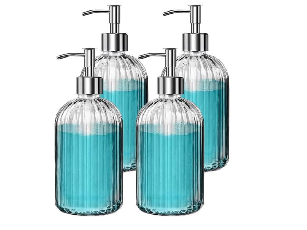Glass Soap Dispenser Set for Bathroom with Plastic Pump, Handwash