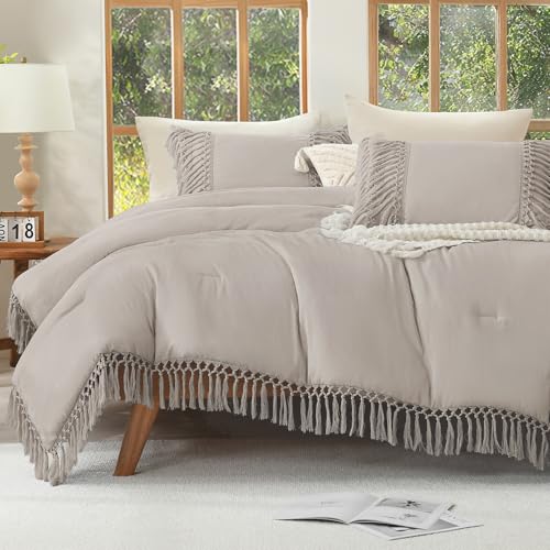Image of Andency Comforter Full Size Set Heather Grey, Boho Lightweight Vintage Soft Bedding Comforter Sets, 3 Pieces Bed Set (79x90In Comforter & 2 Pillowcases)