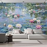 Fototapete Realistisches Ölgemälde Seerosenteich, Grün Rosa 300x210cm, Tapete Dekoration...