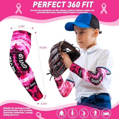 Image of SNOWSTAR Sports Pink Ribbon Breast Cancer Awareness Arm Sleeve Compression Fit No Slip Football Flames