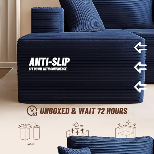 138" Boneless Couch with Deep Seat, Modular Sectional Sofa, Cloud Sectional Couch for Living Room, No Assembly Required, Corduroy, U-Shape 4 Seater Right, Blue - Image 7