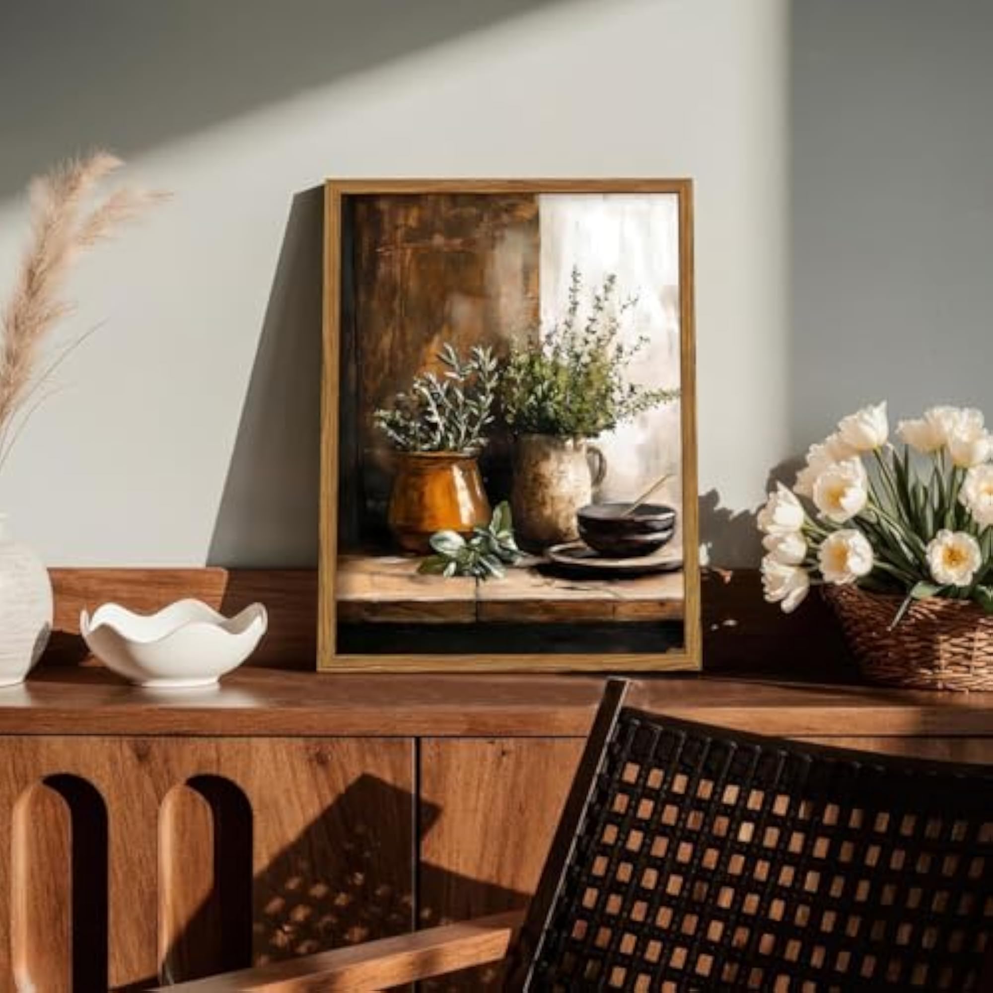 Framed Vintage Kitchen Wall Art, Rustic Herbs Pictures
