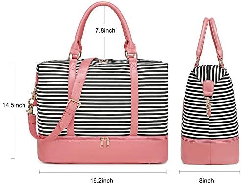 BLUBOON Weekender Overnight Bag Women Ladies Carry-on Tote Canvas Travel Duffle Bag with Shoe Compartment in Trolley Sleeve (289 Pink -black stripe) 3 BLUBOON Weekender Overnight Bag Women Ladies Carry-on Tote Canvas Travel Duffle Bag with Shoe Compartment in Trolley Sleeve (289 Pink -black stripe)