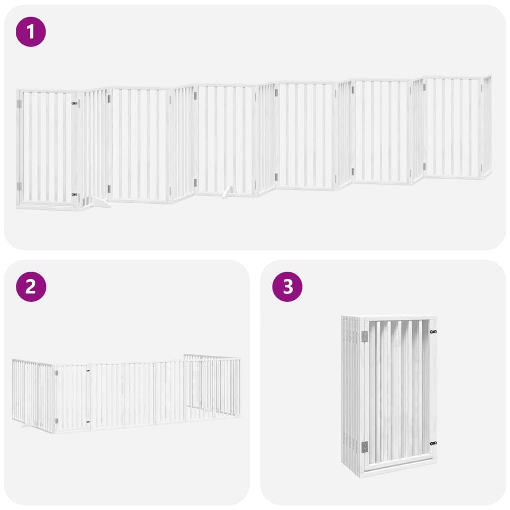 Homgoday Barrera para Perros,Barrera de Seguridad para Perros Mascotas,para Escaleras y Puertas Puerta de Perros Plegable 12 Paneles Madera álamo Blanca 600 cm