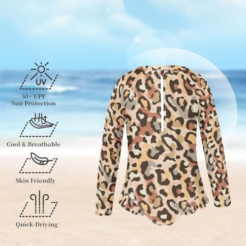 susiyo Leopard Animal Skin Girls Long Sleeve One Piece Swimsuits Rash Guard Bathing Suit UPF 50+ Zipper Girl Swimwear2