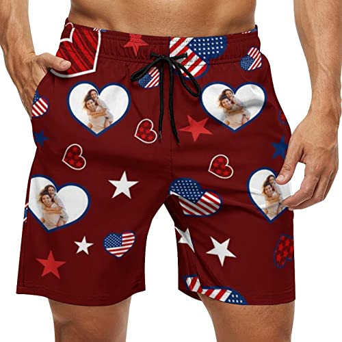 Custom Face Men's Swim Trunks Personalized Beach Shorts with Wife Girlfriend Photo Quick Dry Drawstring Elastic Waist Shorts