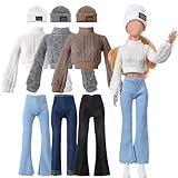 Fourluoo 6 Pcs Christmas Doll Clothes 11.8 Inch Fashion Doll Accessories Set Sweaters Denim Pant Clothing Sweet Outfits for Xmas Fall Party Birthday Gift