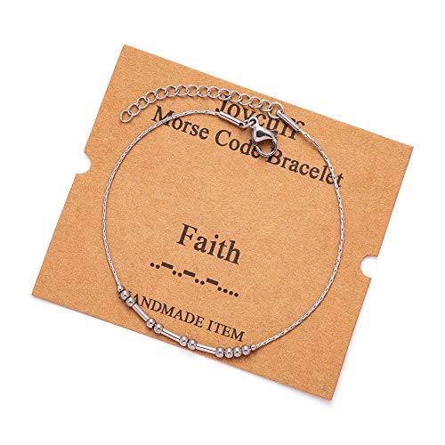 Image of JoycuFF Inspirational Morse Code Bracelets for Women Silver Beads Jewelry Encouragement Mantra Gifts for Her