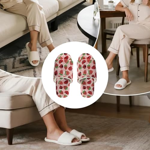 Forchrinse Red Ladybug Slippers for Women Open Toe House Slipper Reusable Flannel Flat Shoes for Spa Hotel Travel 6