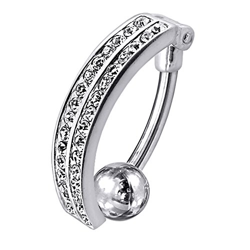 Clear Multi Crystal Stone 2 Layer Curved Style Reverse Bar Design 925 Sterling Silver Bar Belly Bar Piercing Jewelry