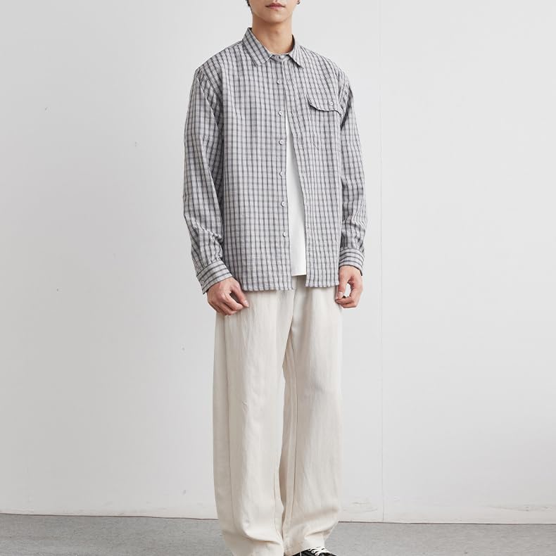 Men's American Vintage Plaid Shirts Spring Fall Long Sleeve Casual Coat with Pockets3