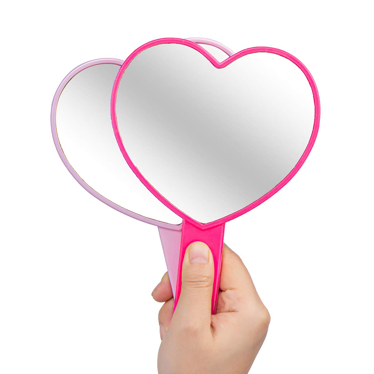Espejo de mano de maquillaje en forma de corazón, espejo de mano de viaje, espejo cosmético personal portátil con mango (rojo rosa) 3