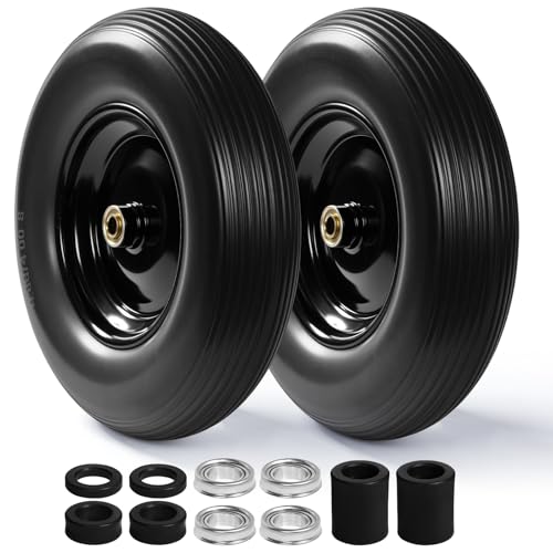 Backyard Expressions 16-Inch Flat-Free PU Tire 2-Pack – Heavy-Duty Solid Poly Wheels with 5/8