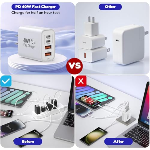10FT iPhone 17 16 15 Pro Charger,2Pack 10Foot USB C to C Woven Cable Cord 40W USB C Apple Charger 4 Port PD&AC Charge Block Fast Charging for iPhone 17 Air/17 16 15 Pro Max/16e/16 Plus/15/15 Pro/iPad by Dazana - Image 5