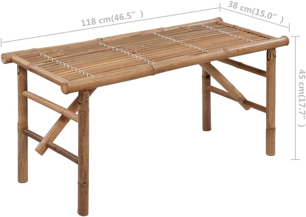 Folding Patio Bench with Cushion,Porch Bench,Garden Benches for Outdoors,Patio Benches for Outdoors, Waterproof Cushion,Each Cushion Features 2 Sets of Ropes, 46.5" Bamboo