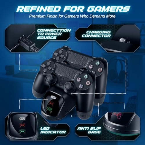 TNP PS4 Controller Charging Station Dock Stand PS-4 Dualshock Control Gamepad USB Port Dual Charger Cradle Base with Cable & LED Indicator for Sony Pro Slim Wireless Gaming Game (Black)