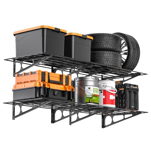 ENJOYBASICS 2-Pack 2x6 Ft Garage Shelving Wall Mounted, 24x72-inch Floating Shelves, Heavy Duty Storage Rack, Black