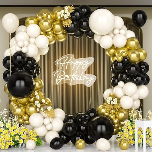 Image of Chrome Balloons, 50pcs Gold Chrome Metallic Sandwhite Black Balloons for Birthday Decorations, Anniversary, Engagement, Wedding Decorations, Baby Shower, Festival Party Decorations