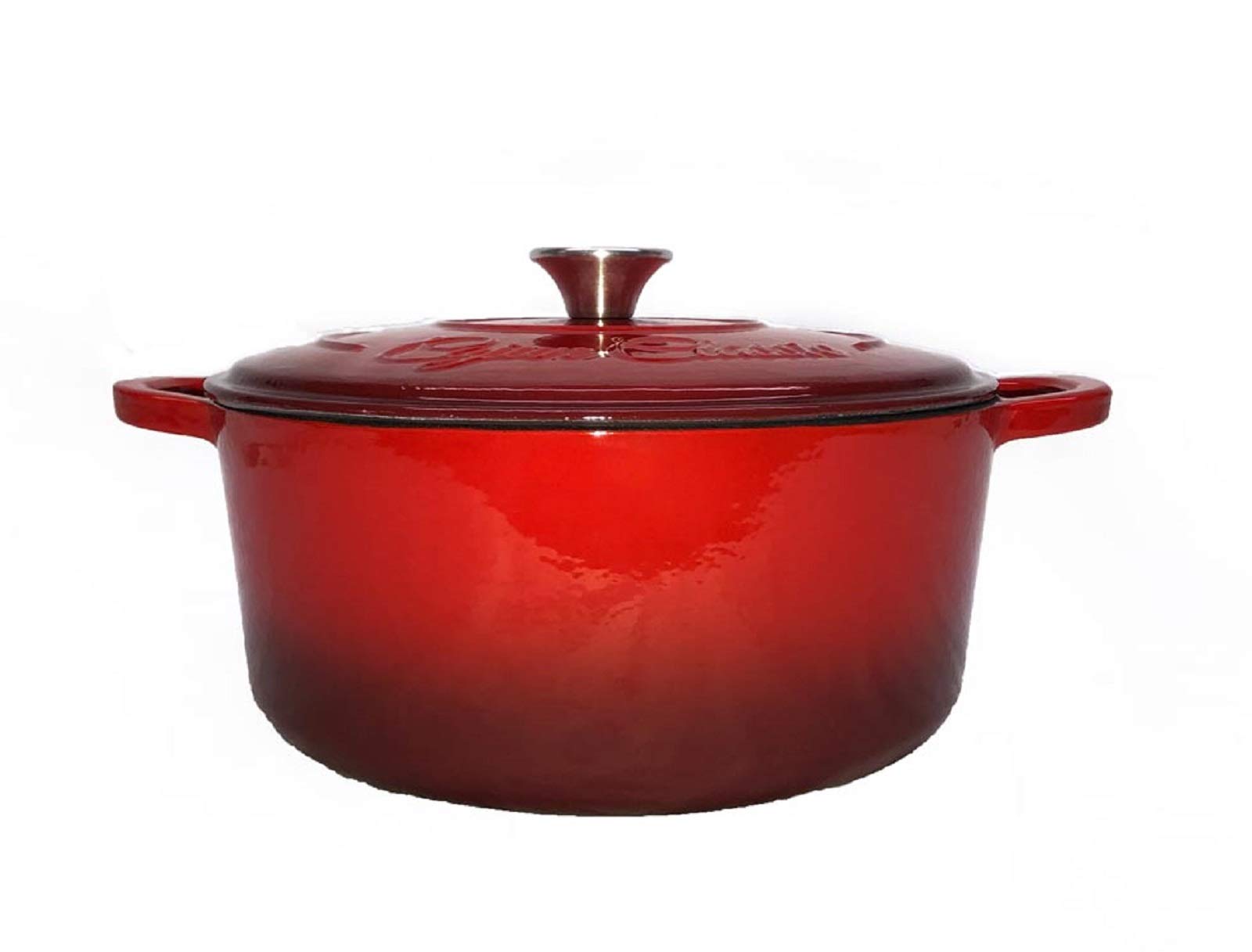 5QT Red Enamel Coated Cast Iron Dutch Oven with Silver Knob
