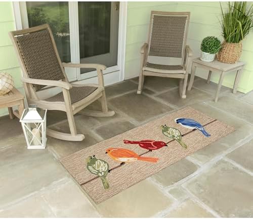 Liora Manne FrontPorch Indoor/Outdoor Hand Tufted Durable Area Rug - Transitional Casual Home Nature Neutral (Birds Neutral) (2' x 5')