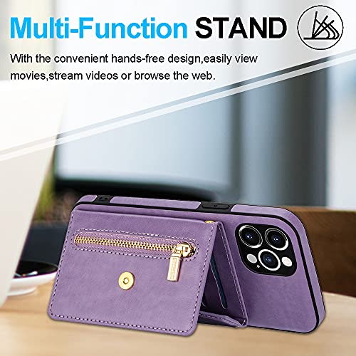 Kudex For Iphone 14 Pro Case Wallet For Women, Removable Adjustable Shoulder Strap Crossbody Flip Leather Slim Back Zipper Purse Case With Card Slot Holder Stand For Iphone 14 Pro 6.1-Inch(Purple) #TOP3