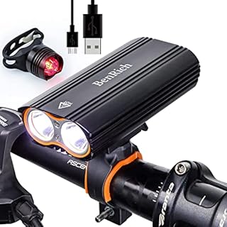 BenRich® 2400 Lumen Bike Light Set USB Rechargeable, Road Cycling Headlight Front and Back Bike Lights, Mountain Bicycle LED IP-65 Waterproof MTB Lights for Night Riding