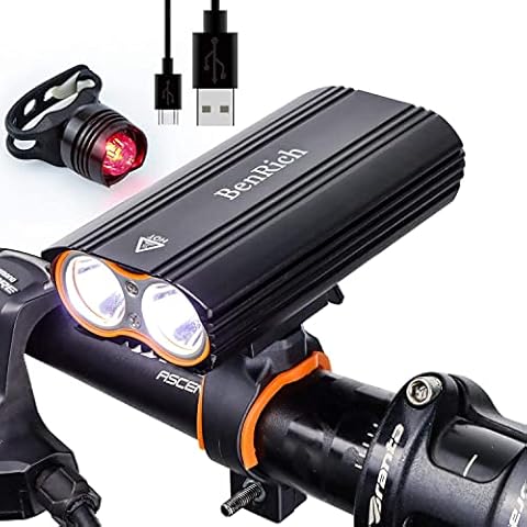 BenRich® 2400 Lumen Bike Light Set USB Rechargeable, Road Cycling Headlight Front and Back Bike Lights, Mountain Bicycle LED IP-65 Waterproof MTB Lights for Night Riding Cover