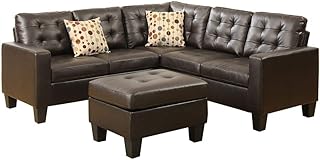 Poundex Bobkona Soft Bonded Leather 4 Piece Sectional with Ottoman Set (F6934), Espresso