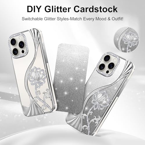Coque iPhone 15 Pro paillettes argentées motif floral pour sublimer vos soirées - 6