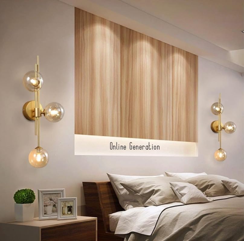 Image of ONLINE GENERATION Wall Lamp Chandelier Pendant Light, Home Decor for Bedroom, Living Room, Hallway, Cafe, Hotel, Restaurant (3 Light Amber Wall LAMP with LED Bulb Pack of 1)