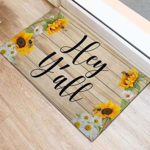 ���փ}�b�g �₠�݂�ȁA�Ђ܂��̖I�̉Ă̂������낢�����Ɖ��O 50×80cm doormat Hey Ya'Ll Sunflower Bee Summer Funny Indoor And Outdoor