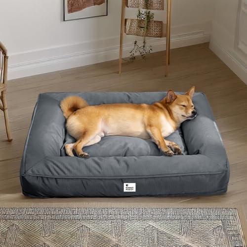 Funny Fuzzy Waterproof Cooling Orthopedic Dog Bed for Medium Large Dogs Washable Dog Sofa Bed with Breathable Cooling Fabric Supportive Bolster Non-Slip Bottom